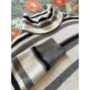 Nordstrom Signature 100% Cashmere Striped Turtleneck Sweater Grey Black Large
